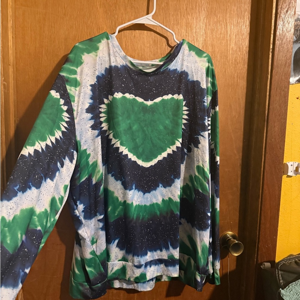 Green and Blue Long Sleeve Tie-Dye Tee